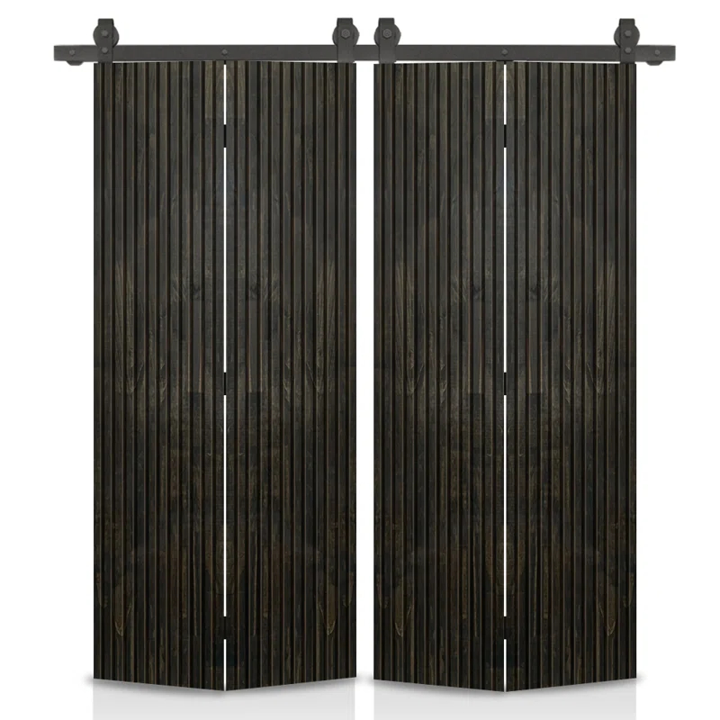 Calhome Japanese Series Stained Pine Wood Bi-Fold Barn Door with Sliding Hardware Kit