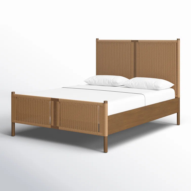 Toasted Sungkai Queen Platform Bed with Woven Headboard