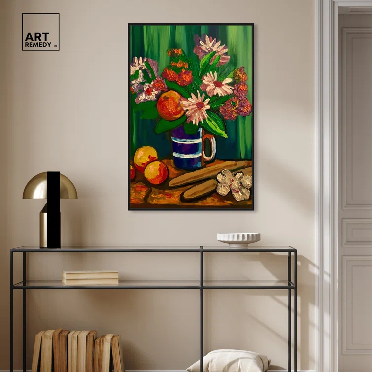 Art Remedy Floral Vase and Fruits