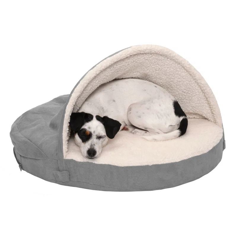 FurHaven Faux Sheepskin Round Hooded Orthopedic Dog Bed