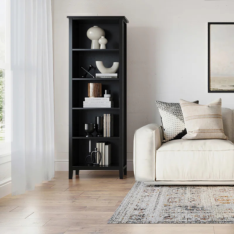 Simpli Home Artisan 26"W Solid Wood 5 Shelf Contemporary Bookcase with Adjustable Shelves