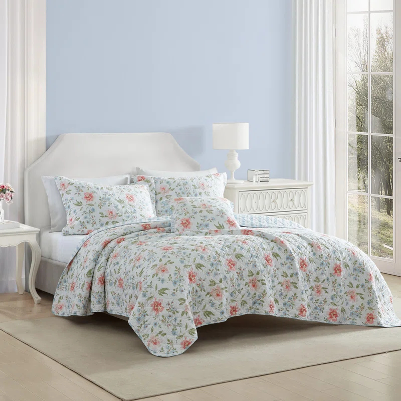 Laura Ashley Emilie Blue Standard Cotton Quilt Set