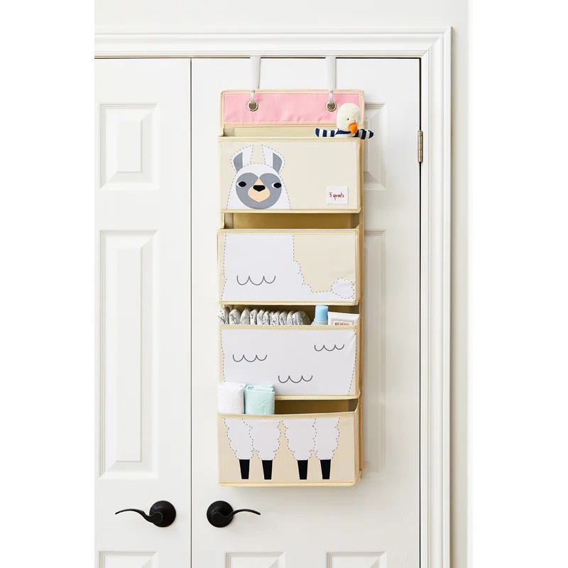 3 Sprouts - Children's Nursery Over the Door Organizer with Hooks - Llama