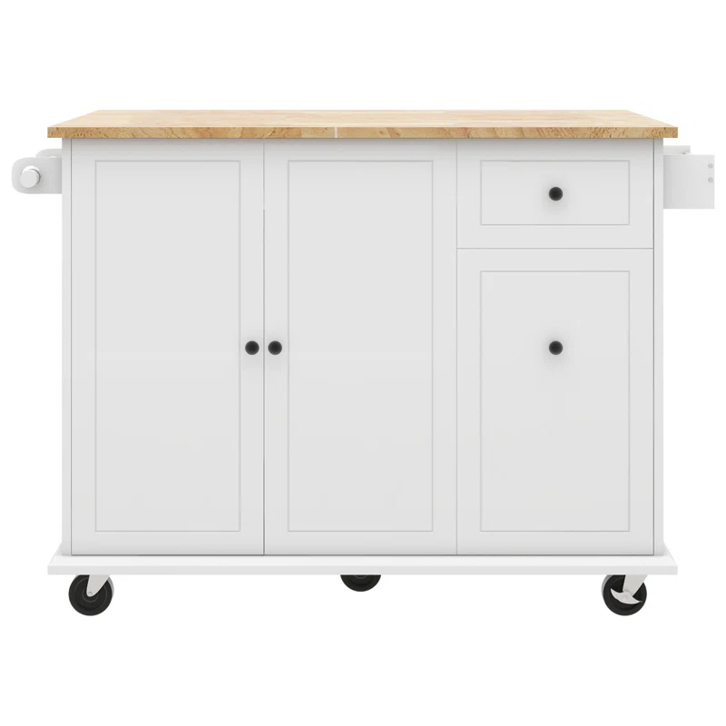 Kitchen Island With Drop Leaf, 53.9" Width Rolling Kitchen Cart On Wheels With Internal Storage Rack And 3 Tier Pull Out Cabinet Organizer, Kitchen Storage Cart With Spice Rack, Towel Rack