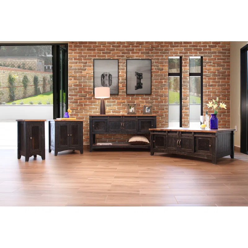 International Furniture Direct Pueblo Black 1 Mesh Door Chairside Table