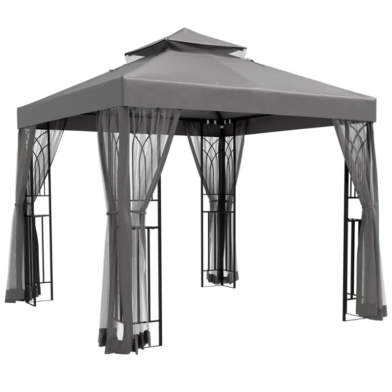 COOS BAY 8 Ft. W x 8 Ft. D Steel Frame Vented Soft Top Patio Gazebo with Mesh Netting, Corner Shelves