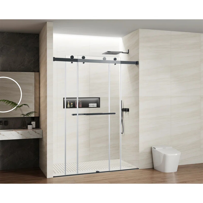 56-60 In. X 76 In Double Sliding Shower Door, 5/16 In Clear Tempered Glass Easy-Clean Coating Chrome