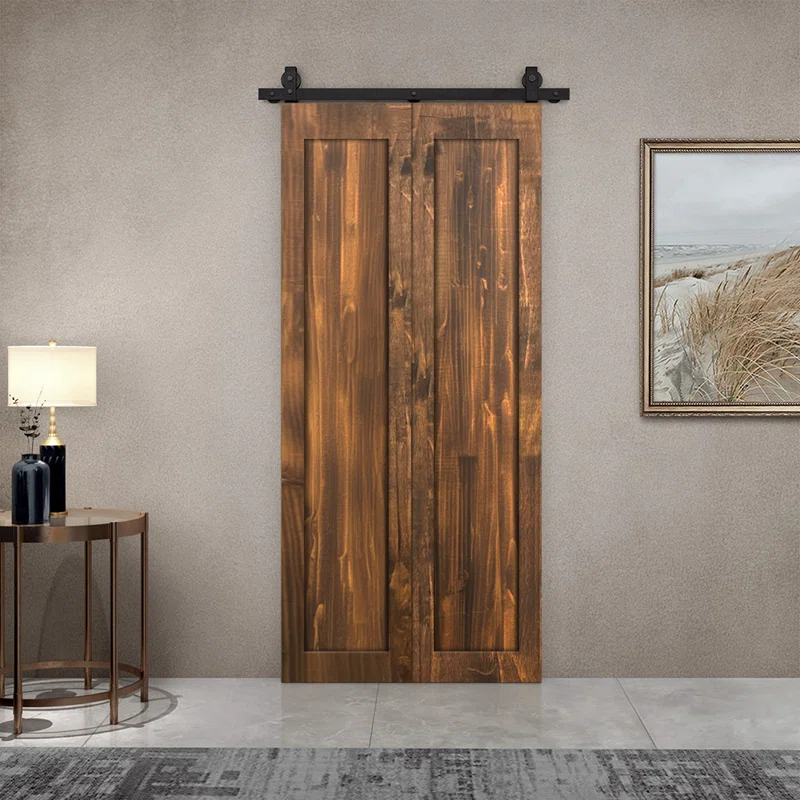 Calhome 1 Panel Shaker Pine Wood Bi-Fold Door with Sliding Barn Door Hardware Kit