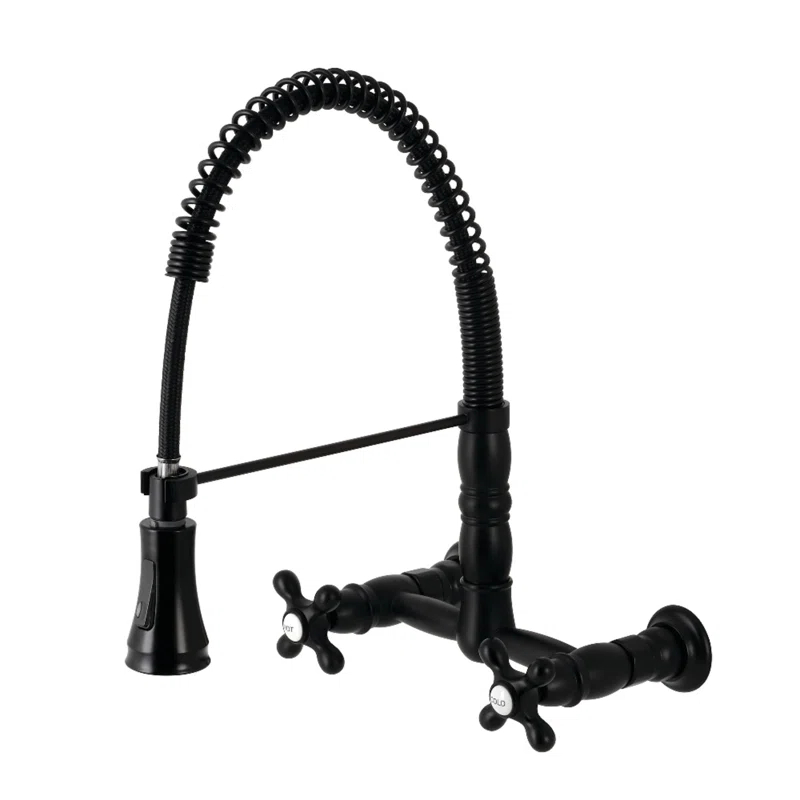 Kingston Brass Heritage Double-Handle 2-Hole Wall-Mount Pre-Rinse Bridge Kitchen Faucet