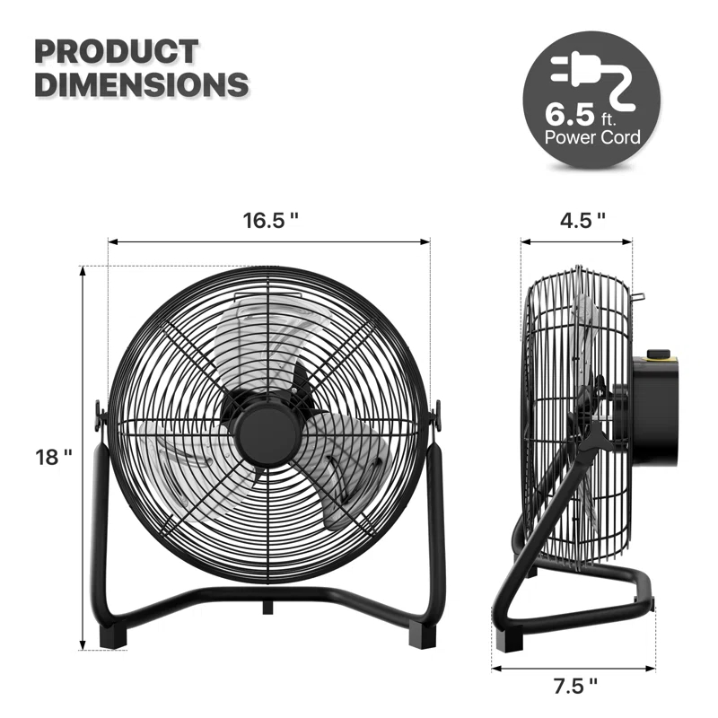 MoNiBloom 14" 3-Speed High Velocity Floor Fan, Heavy Duty Metal Industrial Cradle Floor Fan w/ Adjustable Tilt