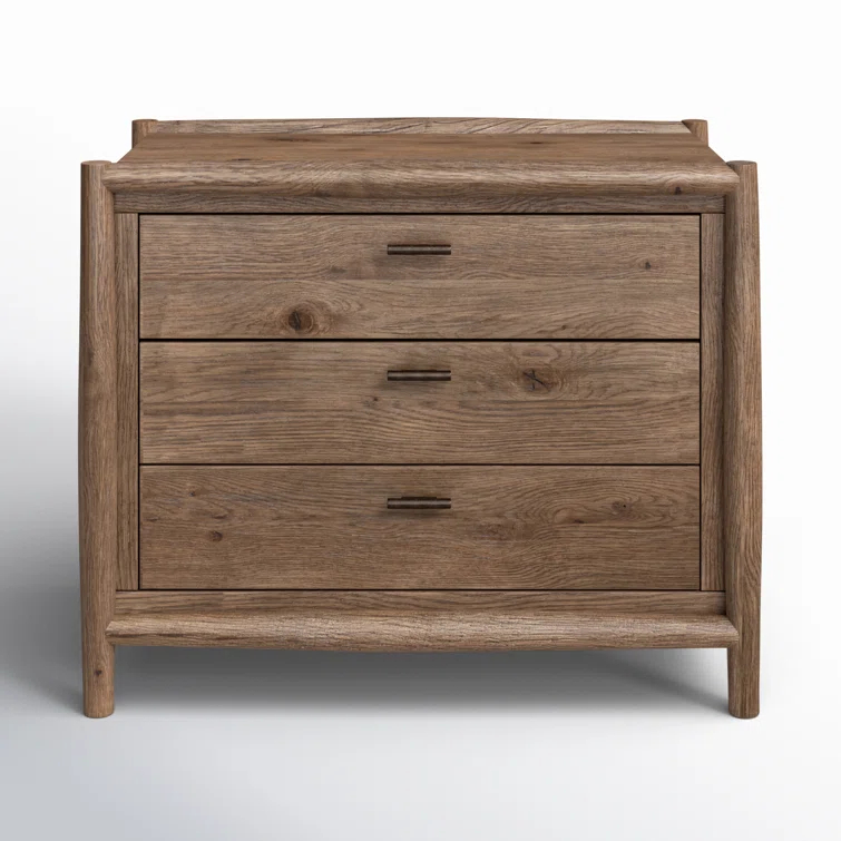 Weathered Oak Rustic 3-Drawer Nightstand