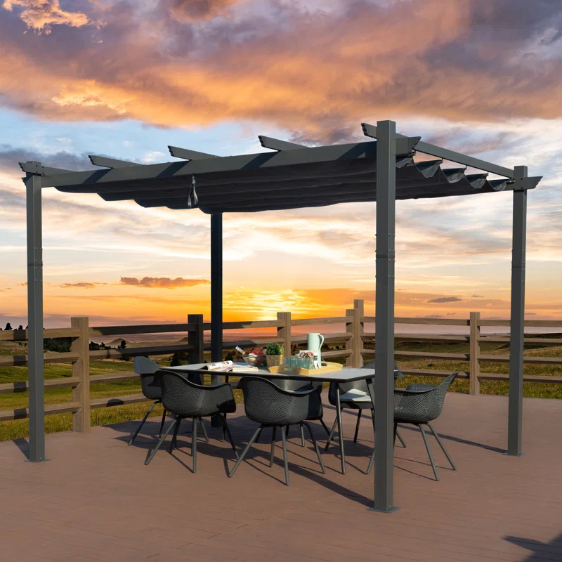 Kozyard Atlantics Outdoor Retractable Pergola with Sun Shade Canopy 10' x 13'