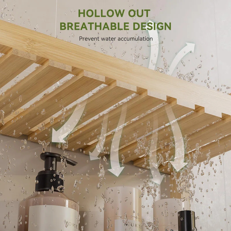 Ebern Designs Bamboo 2 In 1 Dual Stable Bathroom Over Toilet 2 Tier Storage Rack, Natural