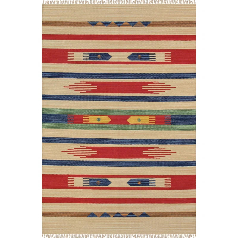 Pasargad Anatolian Flatweave Cotton Southwestern Area Rug in Blue/Red/Beige