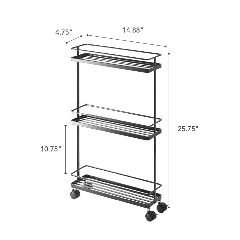 Tower Yamazaki Home Rolling Kitchen Island Metal Storage Cart, Portable Organizer Shelves
