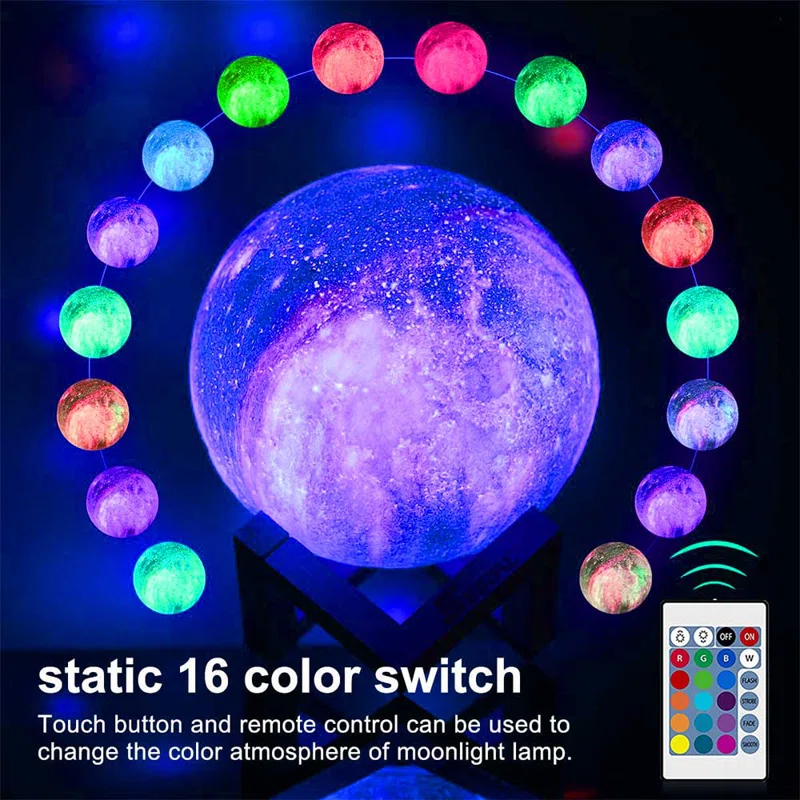 WBM LLC Himalayan Glow 3D galaxy Moon Lamp, 16 Multi-Color LEDs, Unique Idle Gift for Girls, Women