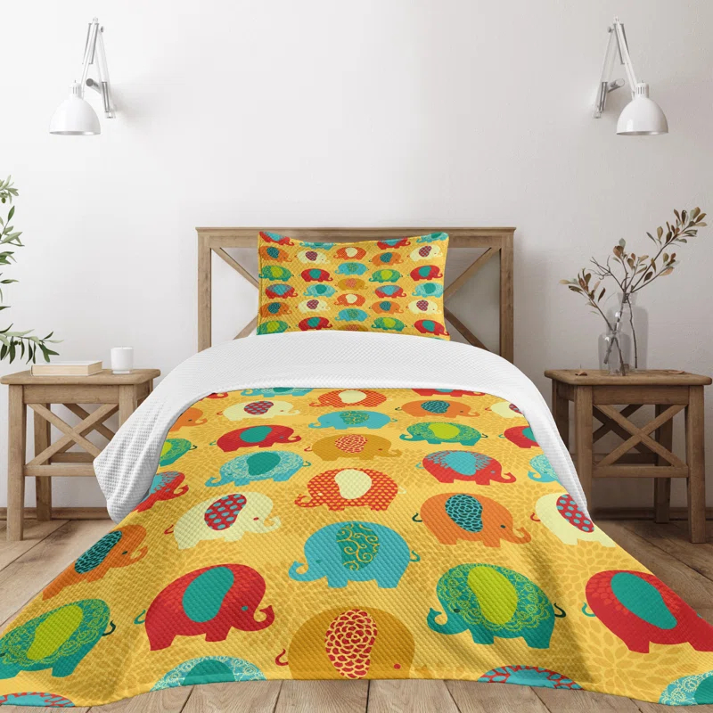 Ambesonne Jungle Bedspread Set  Elephants Ornaments  Multicolor | Wayfair