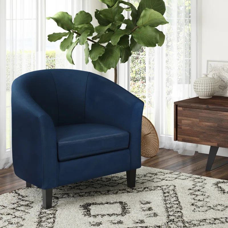Simpli Home Austin 30"W Upholstered Vegan Faux Leather Contemporary Tub Accent Chair with High Arms and Deep Seat