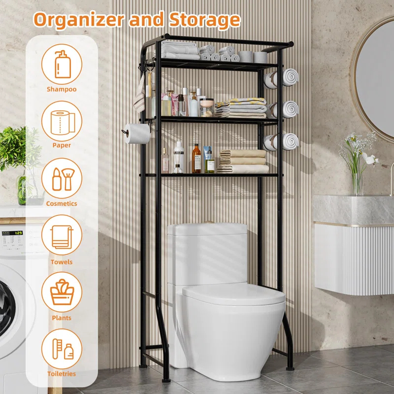 3 Tier Over The Toilet Rack, Shelf Bathroom, Bathroom Stand Organizer Space Saver, Black
