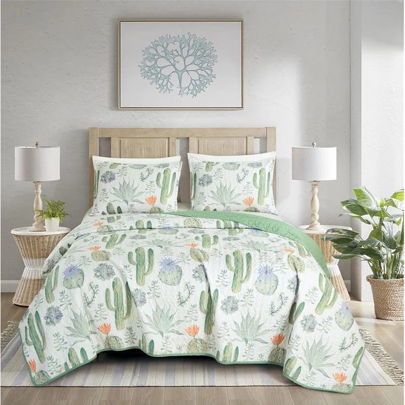 Chezmoi Collection Gregory Serene Desert Cactus Succulent Plants Microfiber Quilt Set