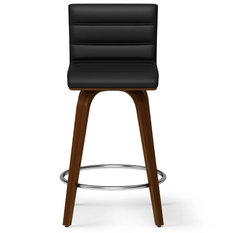 Simpli Home Roland Swivel Upholstered Mid-Century Modern Stool with Padded Seat and Back