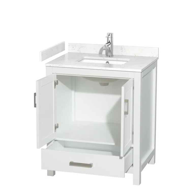 Wyndham Collection Sheffield 30" Freestanding Single Bathroom Vanity with Cultured Marble Top