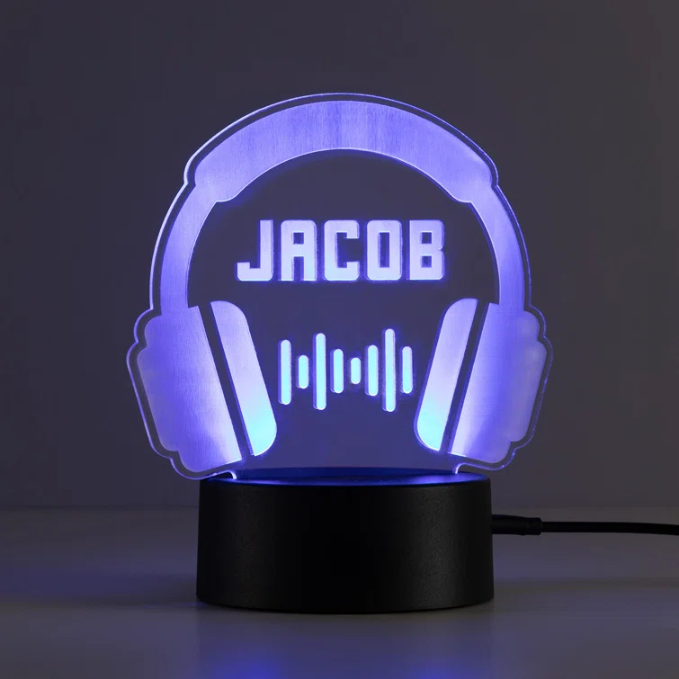 CPS Headphones LED Night Light with Custom Name Laser Engraved on Acrylic Design Insert