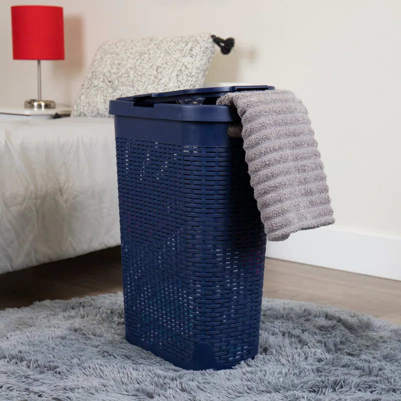 Mind Reader Mind Reader 40L Slim Laundry Hamper, Clothes Basket, Lid, Wicker Design, Plastic