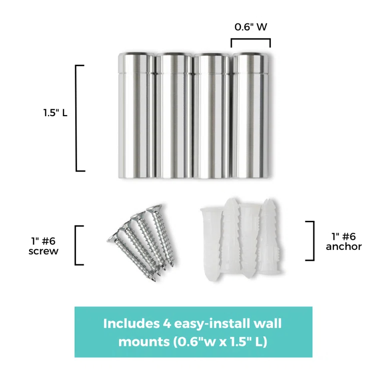 Wexel Art 1-Inch Standard Wall Mounts Grade Acrylic Floating Frames, Silver (Pack Of 4) (Set of 4)