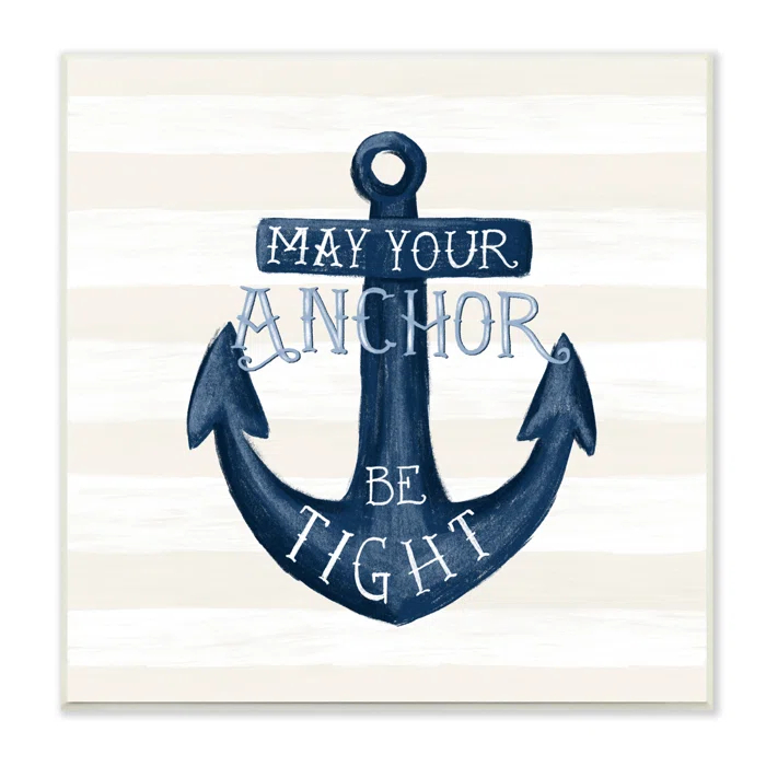 Stupell Industries " Striped Anchor Phrase Nautical Beach Illustration " by Raquel Maciel