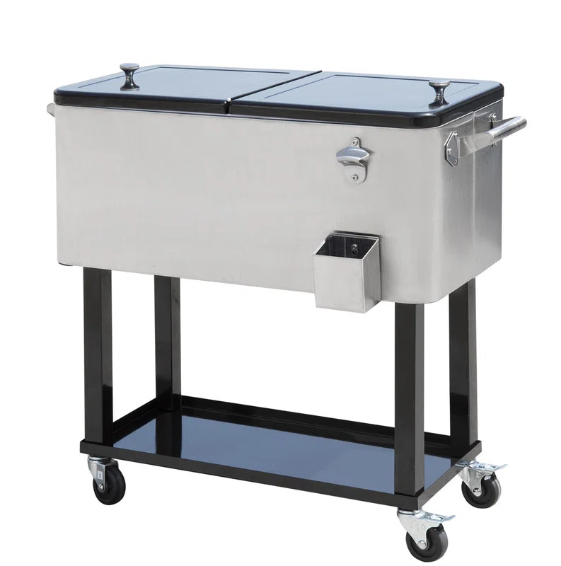 IRHOMA Outsunny 80 QT Rolling Cooling Bins Ice Chest on Wheels Outdoor Stand Up Drink Cooler Cart for Party