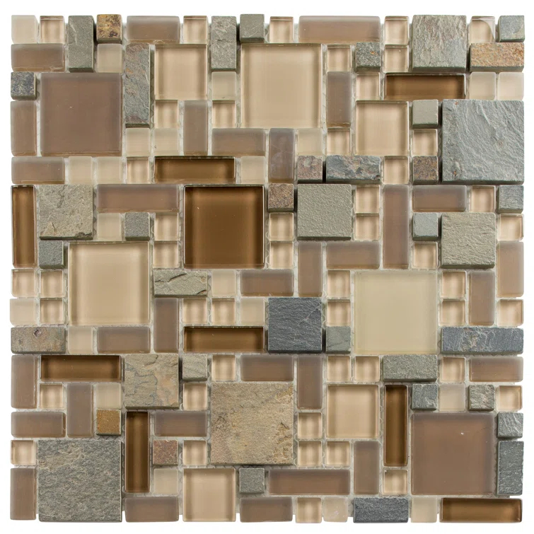 Andova Wright-Artech 12" Glass & Slate Mosaic Kitchen Backsplash, Bathroom, Shower, Pool, Wall and Floor Tile