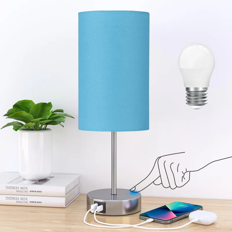 Ebern Designs Table Lamp For Bedroom, 3 Way Dimmable Touch Lamp With Dual Charging Station, Small Bedside Lamps For Night Stands, Living Room, Office(LED Bulb Included)