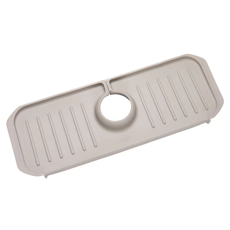 Ginsey Clorox KeptClean Kitchen Faucet Splash Guard – Easy-to-Install, Water-Resistant Protection for Faucets and Sink Area, Self-Draining Channels Direct Water Into Sink – Almond