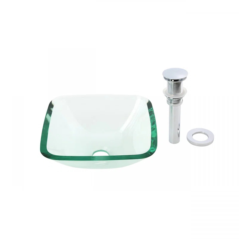 Square Glass Bathroom Vessel Sink with Drain Mini Bath Bowl