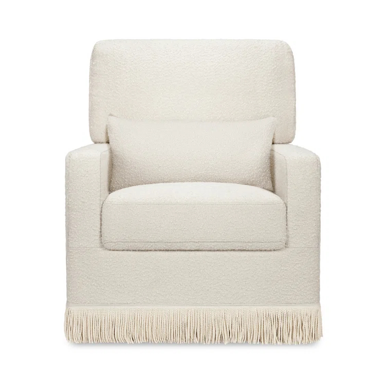 Namesake Crawford Pillowback Comfort Swivel Glider - Ivory Boucle with Ivory Tassel Fringe