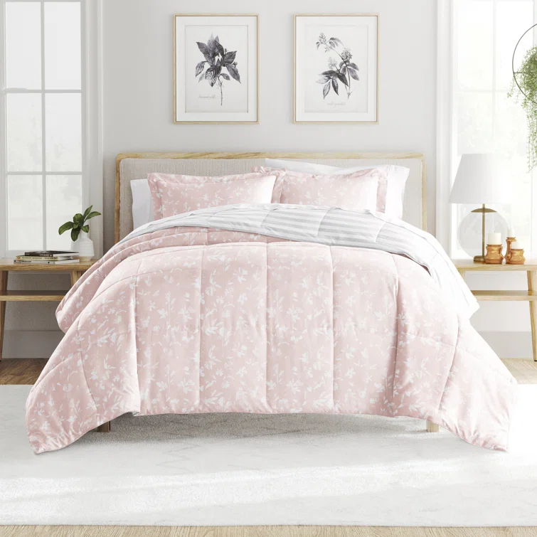 Becky Cameron Down Alternative Pressed Flowers Reversible Comforter Set