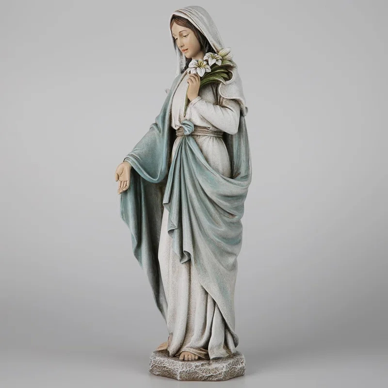 Darby Home Co Blessed Mother Mary Statue - 14 Inch Madonna Virgin Mary Statue Elegant Home Decor, Hand Painted Saint Mary Outdoor Garden Statue For Home Yard Patio Lawn Hallway Decor