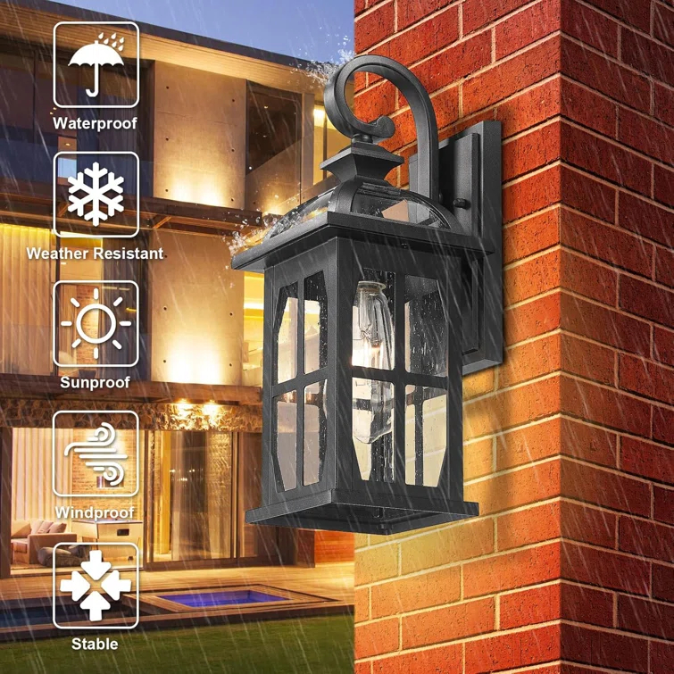 Longshore Tides Outdoor Wall Lights Exterior Light Fixture With Seeded Glass