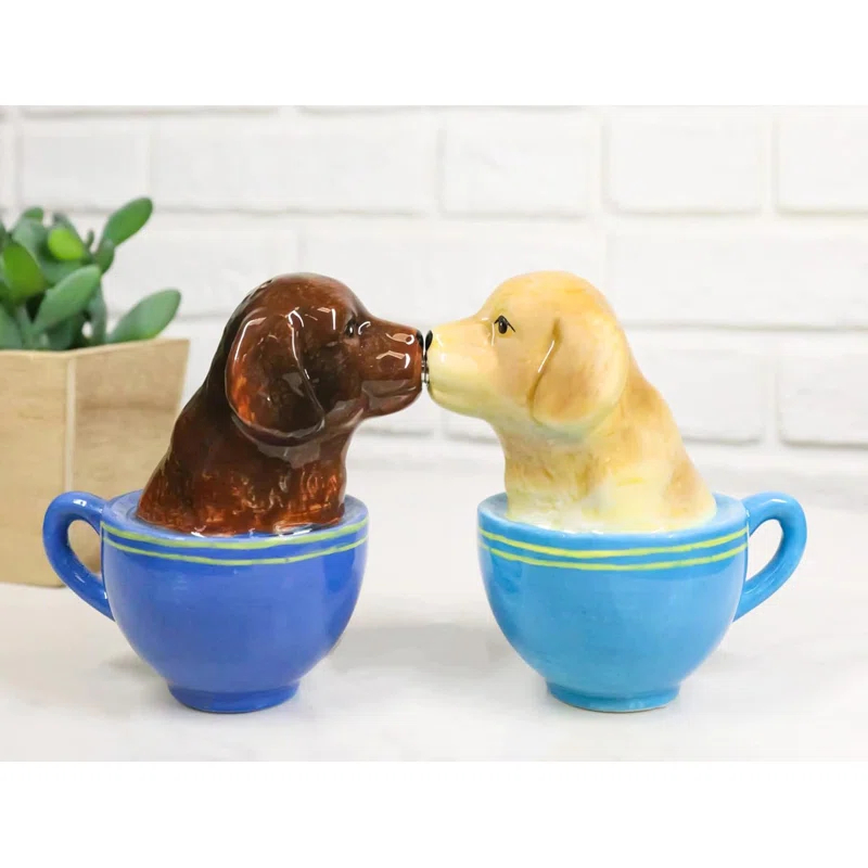 Trinx Chocolate And Fawn Teacup Labrador Puppy Dogs Salt Pepper Shakers Set