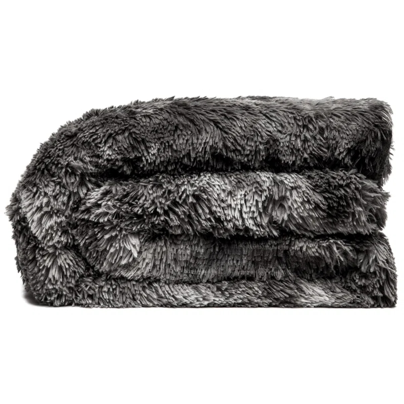 Chanasya Wolf Faux Long Fur Throw Blanket - Soft, Fuzzy Throw Blanket - 50" x 65” - Dark Gray