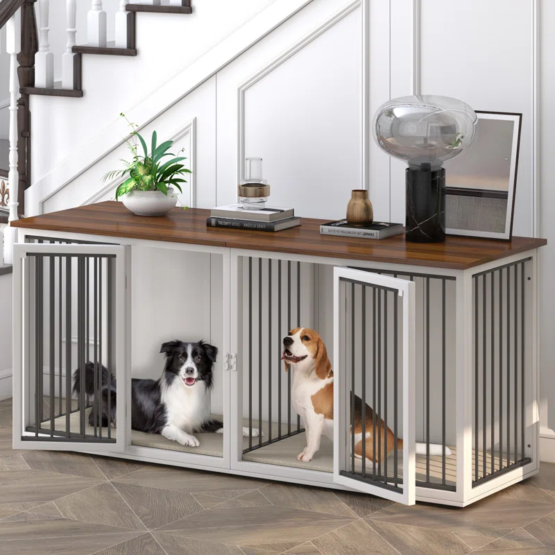 Tucker Murphy Pet™ Large Dog Crate Furniture for 2 Dogs, 71.6'' Steel Frame Dog Crate with Double Doors, Heavy Sturdy Dog Kennel