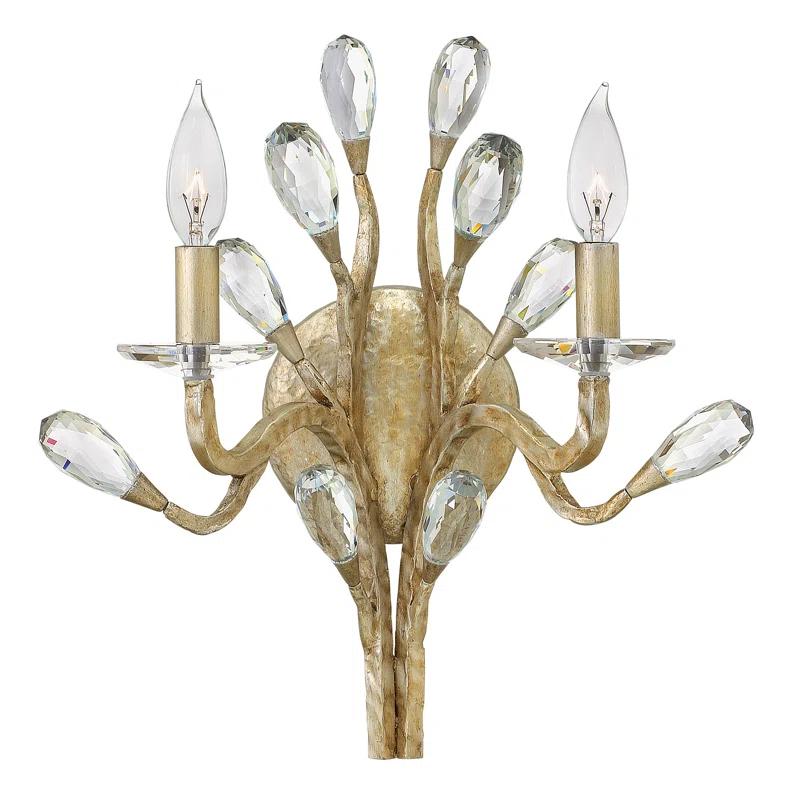 Fredrick Ramond Diandre Two-Light Wall Sconce w/ Faceted Clear Crystal Buds