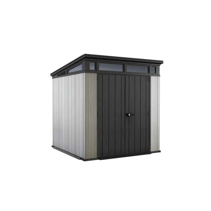 Keter Artisan 7x7 ft. Modern Durable Resin Outdoor Storage Shed With Floor and Double Doors for Garden Patio Furniture and Tools, Grey