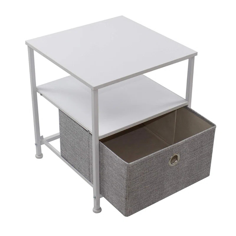 Sorbus 1 Drawer and Shelves Nightstand with Steel Frame, Wood Top & Fabric Bins