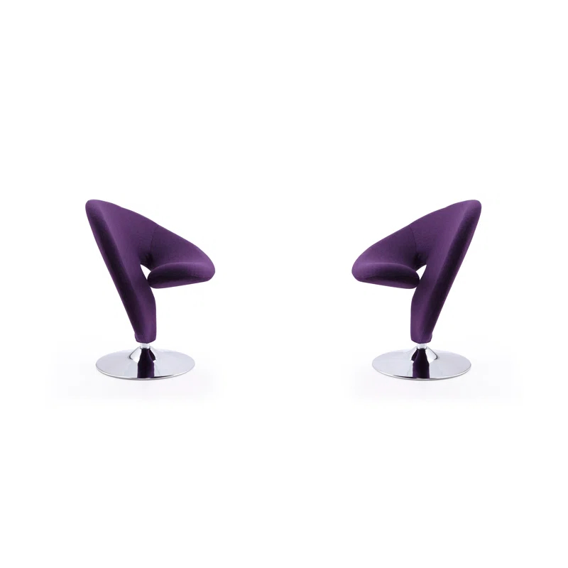 Manhattan Comfort Curl Wool Upholstered Swivel Accent Chair in Purple (Set of 2)