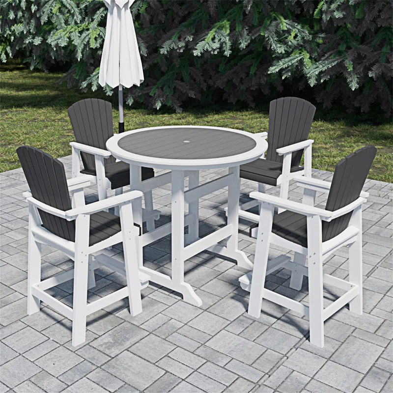 Ceballos Patio Bar Table Set High Top Outdoor Table And Chairs Set Of 5 Bar Table & Stools Set With Tall Adirondack Chairs Set For 4