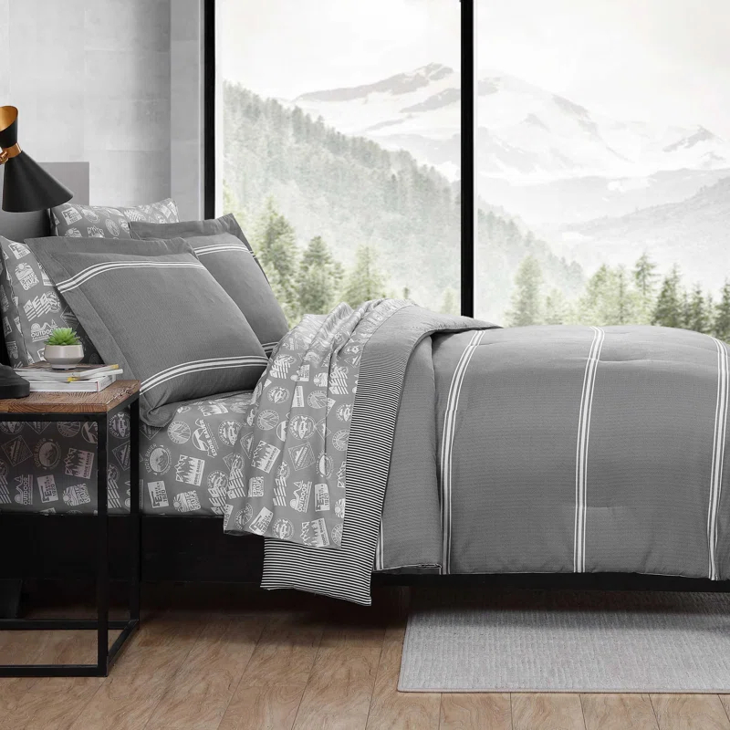 Eddie Bauer Eddie Bauer Chevron And Stripes Grey Bonus Bed Set