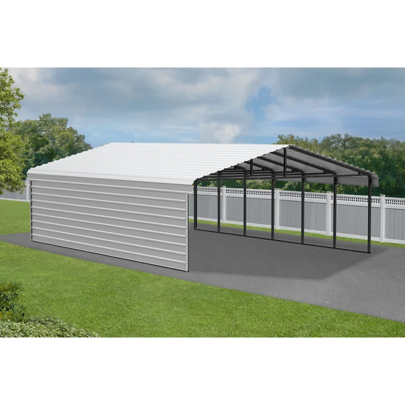Arrow 29 x 20 ft Eggshell Carport with 1-sided Enclosure