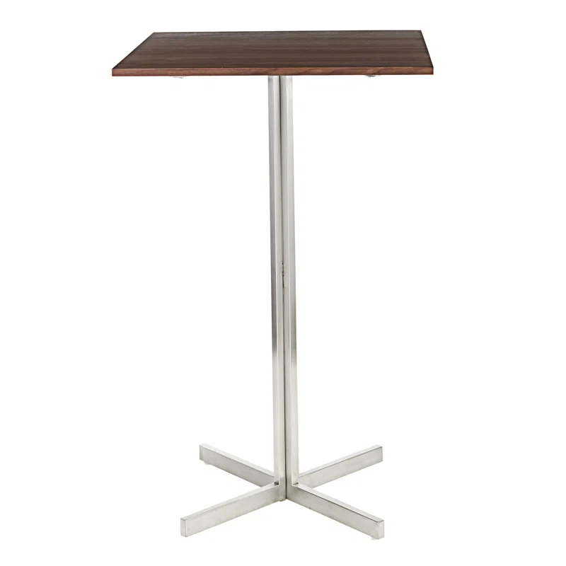 Fuji Contemporary Square Bar Table In Stainless Steel With Wood Top By Lumisource